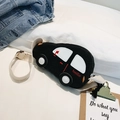 Black corduroy car-shaped kids waist bag with white windows and adjustable canvas strap - Black