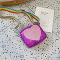 Borsa a tracolla viola metallizzata per bambine con cuore glitterato e cinturino arcobaleno - Viola