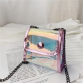 Mini borsa olografica laser per bambini con bordo metallico rosa e tracolla a catena - Rosa