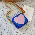 Mini borsa a tracolla laser blu per bambine con cuore glitter rosa e tracolla arcobaleno - Blu