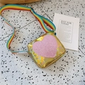 Borsa a tracolla olografica dorata per bambini con cuore di paillettes rosa e tracolla arcobaleno - Oro