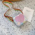 Borsa a tracolla olografica per bambina con cuore glitterato e cinturino arcobaleno - Argento