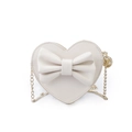 Sac bandoulière cœur blanc crème avec grand nœud en cuir et chaîne dorée pour enfant - Blanc