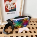 Colorful sequin mermaid tail fanny pack for kids with adjustable black strap - Black