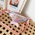 Pink mermaid sequin waist bag for kids with adjustable strap and iridescent fish tail - Pink