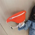 Kids minimalist fashion chest bag in vibrant orange canvas with white zipper and strap - Orange