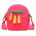 Pink oxford cloth mini crossbody bag with neon green zippers and multi-pocket design - Orange