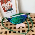 Kids gradient blue-green sequin mermaid tail fanny pack with adjustable strap - Green