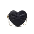 Petit sac noir en forme de cœur pour fille avec nœud mignon et bandoulière chaîne - Noir
