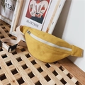 Cute bright yellow canvas waist bag for kids with white zipper and strap in a minimalist style - Yellow