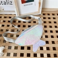 Marsupio bimbi con paillettes a sirena con coda viola e tracolla regolabile - Bianco