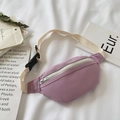 Minimalist purple canvas waist bag for girls with adjustable strap and white zipper - Purple
