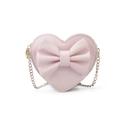Pink heart-shaped crossbody bag for girls featuring a large bow and gold chain strap - Pink