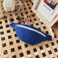 Minimalist blue canvas waist bag for kids featuring white zipper and adjustable strap - Blue