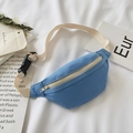 Blue canvas waist bag for girls with adjustable off-white strap and minimalist design - Blue