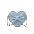 Cute light blue heart-shaped shoulder bag for kids with a large bow and gold chain - Light Blue