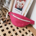 Minimalist hot pink canvas waist bag for kids with white zipper and adjustable strap - Pink