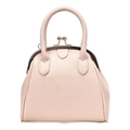 Sac à main style docteur en cuir grainé rose pâle avec fermeture à cadre métallique - Blanc