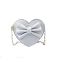 Silver metallic heart-shaped kids crossbody bag with bow detail and gold chain strap - Silver