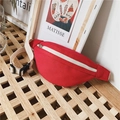 Minimalist red canvas waist bag for kids featuring white resin zipper and adjustable strap - Red