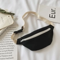 Mini black canvas belt bag for girls with adjustable strap and white zipper closure - Black