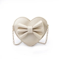 Champagne gold heart-shaped mini bag with a large bow and metallic chain strap - Light gold