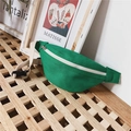 Bright green canvas waist bag for kids with white zipper and beige shoulder strap - Green