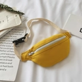 Bright yellow canvas waist bag for girls with white zipper and adjustable strap - Yellow
