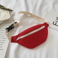 Red canvas waist bag for girls with adjustable strap and white zipper detail - Red