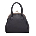 Classic black litchi pattern doctor bag with vintage gold metal frame and top handles - Black