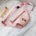 Pink girls' chest bag with cartoon mouse print and adjustable nylon shoulder strap - Pink