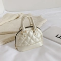 Mini champagne shell bag for kids with quilted texture and soft metallic finish - Off White