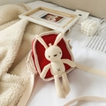 Red canvas crossbody bag for kids with a 3D plush rabbit and adjustable strap - Red