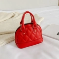 Red quilted mini shell crossbody bag for kids with gold hardware and dual top handles - Red