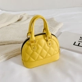 Cute yellow mini quilted shell bag for kids made of glossy PU leather with gold hardware - Yellow