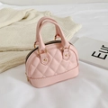 Pink quilted mini shell bag for kids with gold zipper and dual top handles - Pink