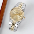 Klassische Armbanduhr in Gold und Silber mit Waben-Zifferblatt und Datumsanzeige - Bicolor Goldfarbenes Zifferblatt