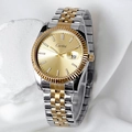 Classic men's two-tone luxury steel watch with champagne dial and calendar window - Two-tone Gold Dial
