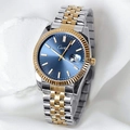 Men's two-tone steel watch with blue sunburst dial and fluted gold bezel calendar - Two-tone Blue Dial