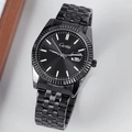 Classic black stainless steel men's watch with fluted bezel and date window display - Gun Black