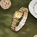 Orologio al quarzo quadrato dorato da donna con cinturino in metallo su velluto di lusso - Cinturino in Acciaio Oro Quadrante Oro