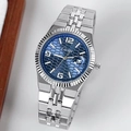 Fashionable men's stainless steel watch with blue honeycomb dial and calendar display window - Silver Case Deep Blue Dial