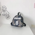 Kids camo backpack with white BERGK AMP lettering and number 8 print for boys and girls - Camouflage