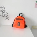 Bright orange toddler backpack with black Bergk Amp 8 athletic print design - Orange