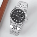 Mens silver stainless steel watch with black honeycomb dial and date display - Silver Case Black Dial