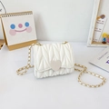Mini white quilted crossbody bag for girls with heart-shaped buckle and chain strap - White