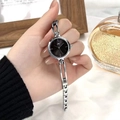 Vintage style silver chain watch for women with round black dial and quartz movement - Silver Case Black Dial