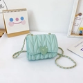 Mint green quilted mini crossbody bag with heart buckle and gold chain strap - Green