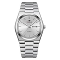 Reloj minimalista de hombre en acero inoxidable con esfera plateada y calendario doble - Caja Plateada Esfera Blanca