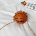 Kids orange basketball shape mini crossbody bag with black texture and gold chain - Brown